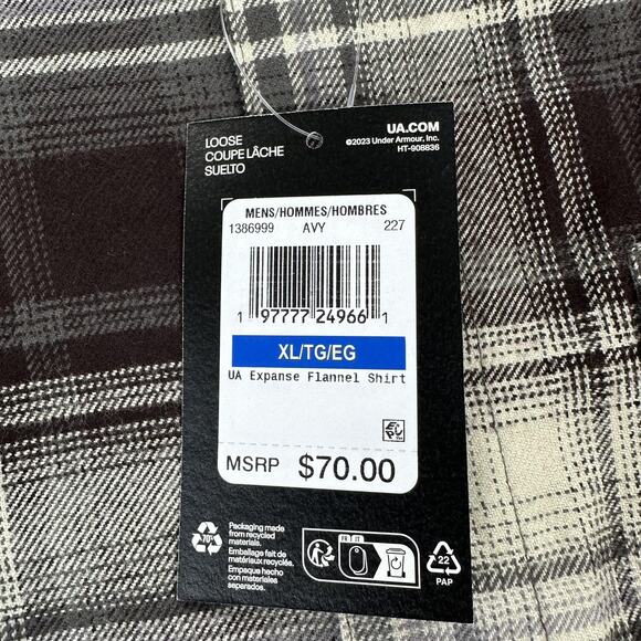 Under Armour UA Expanse Flannel Shirt Mens XL Brown Plaid Button Down 1386999 - Picture 5 of 9